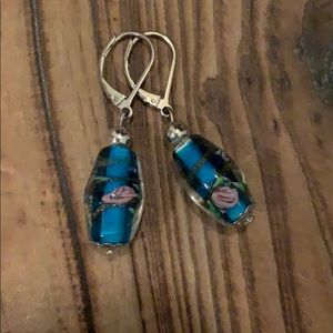 Blue rose earrings
